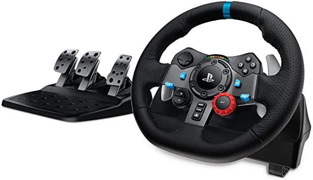 Logitech G29 Driving Force Racing Wheel and Floor Pedals, Real Force Feedback, Stainless Steel Paddle Shifters, Leather Steering Wheel Cover, Adjustable Floor Pedals, EU-Plug, PS4/PS3/PC/Mac, Black