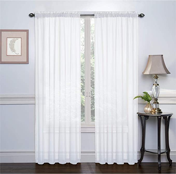 Ruthy's Textile 2 Pack Sheer Voile Window Treatment Rod Pocket Curtain Panels for Bedroom and Living Room 54 x 84 inches Long - Color: White