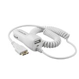 Getwow 3308050 Fast Retractable Dual-Port Car Charger for Samsung Galaxy S5  Note 3 - White