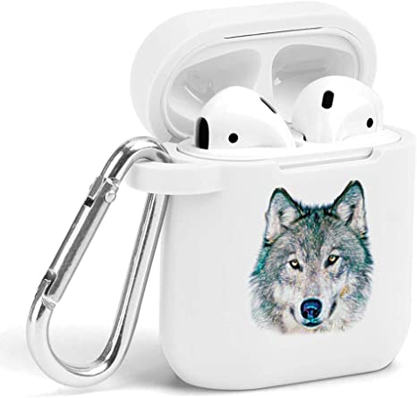 Case for Air Pods - Cute Flexible Protector Silicone Holder Cover with Keychain Accessories Compatible with Airpods 1 2 Wolf Animal