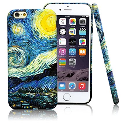 iPhone 6/6S Case,CLOUDS [Famous Paiting Series] Smooth Premium Durable Hard PC Funny 3D Flowing oil painting case with a free screen protector-The Starry Night Van Gogh