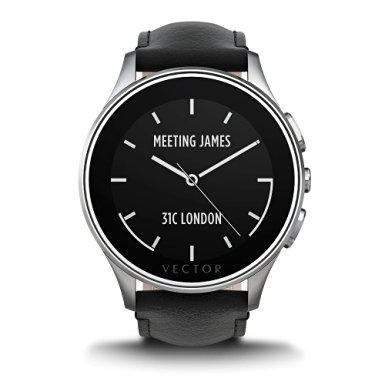 Vector Watch Luna Smartwatch-30 Day  Autonomy, 5ATM, Notifications, Activity Tracking - Steel Case/ Black Leather-Casual