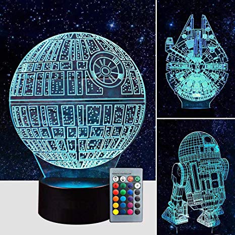 Airnogo 3D Star Wars Lamp - Star Wars Gifts - 3 Pattern&1 Base&1 Remote - Star Wars R2-D2/Death Star/Millennium Falcon - Star Wars Light - Star Wars with Remote Control - Optical Illusion Led Light