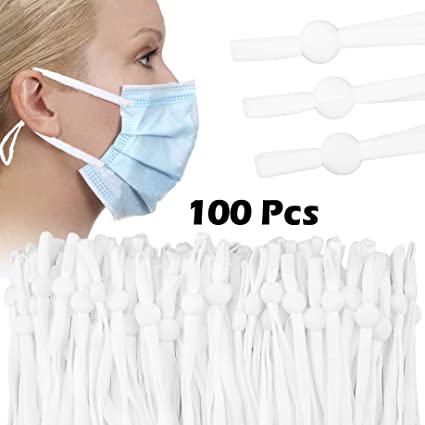 Adjustable Elastic String with Mask Adjuster Buckle for Sewing, Elastic Strips, Band Cord for Masks, Stretchy Earmuff Rope, Adjustable Mask Elastic Strap for DIY Face Masks Sewing - White