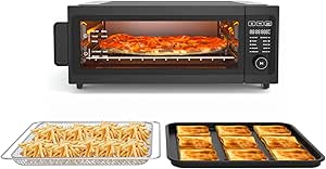 Fabuletta 1800W Toaster Oven,10-in-1 Countertop Convection Oven，Toaster, Air Fryer, 360° Quick Cook Technology, Fits 9-Slice Toast or 12” Pizza, Flip-Away for Storage, and a Stainless Steel (Black)