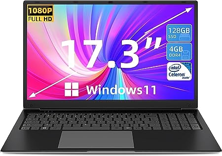 SGIN Laptop Computer, 17 Inch 1920 * 1080 IPS Display，4GB RAM 128GB ROM, Windows 11 Laptops with Intel Celeron Quad Core Processor, Mini HDMI, Webcam, Dual-Brand WiFi, 512GB Expansion