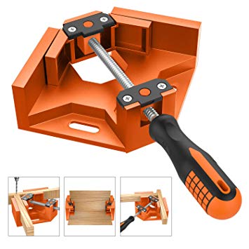 Right Angle Clamp, Housolution Single Handle 90° Aluminum Alloy Corner Clamp, Right Angle Clip Clamp Tool Woodworking Photo Frame Vise Holder with Adjustable Swing Jaw - Orange