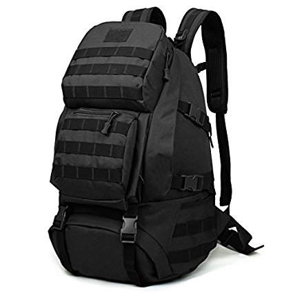 Huntvp 55L Tactical Backpack Military Rucksack Large Waterproof Assault Pack for Hiking Camping Trekking, Black