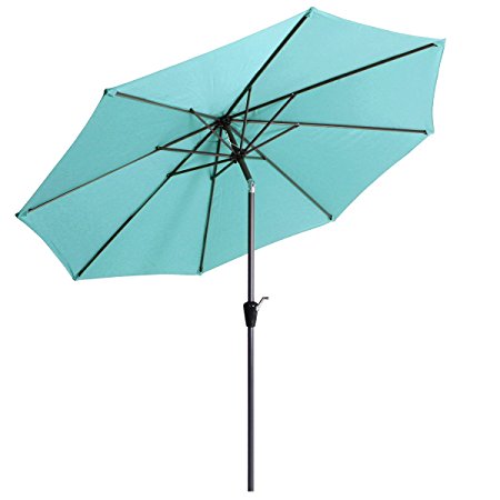 PHI VILLA 9 FT Patio Umbrella Premium Deluxe Outdoor Umbrella with Push Tilt and Crank, 8 Steel Ribs Turquoise