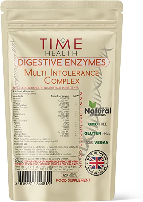 Digestive Enzymes – Comprehensive Food Intolerance Complex – Targets Multiple Intolerances Including Gluten, Lactose & Casein – 120 Capsules – UK Made – Zero Additives (120 Count (Pack of 1))