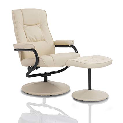 HOMCOM Executive Recliner Chair High Back Swivel Armchair Lounge Seat w/Footrest Stool (Cream)