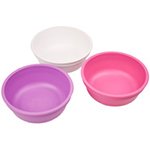 Re-Play Made in The USA 3pk Bowls for Easy Baby, Toddler and Child Feeding - White, Purple, Bright Pink (Berry)