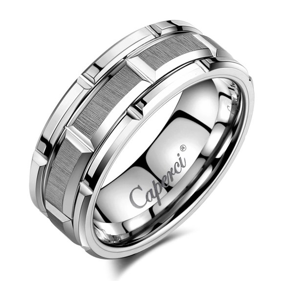 Tungsten Rings for Men, Caperci Men's 8mm Brick Pattern Carbide Tungsten Wedding Band