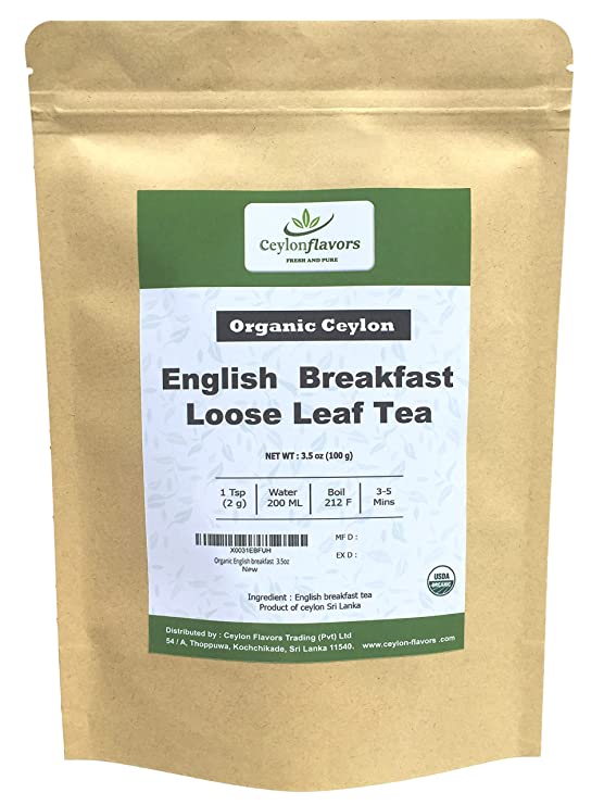 Certified Organic English Breakfast Loose Leaf Tea | From Ceylon Sri Lanka | 3.5oz / 100g