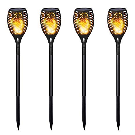 iYoYo 4 Pack Solar Torch Light [ 3 Lighting Mode ] Waterproof 96 LED Flame Flickering Lamp Auto On/Off Dusk to Dawn Outdoor Solar Powered Landscape Decoration Dancing Flame Lights for Garden Yard Lawn