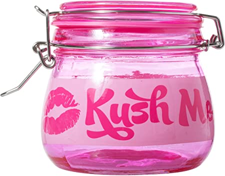 Pink Kush Me Large Silicone Seal 17oz Glass Stash Jar Dank Tank - Keep your herbs fresh!