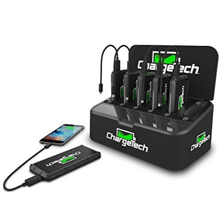 ChargeTech - Battery Pack Dispenser Dock w/ 6 Rechargeable Power Banks and Universal Charging Cables for All Devices: iPhone, iPad, Android, Samsung, etc - Charging Station - (Model: PS6) [Black]