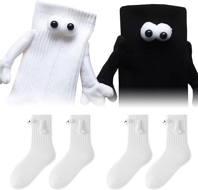 Rotok Holding Hands Socks, Couple Magnetic Hand Socks, Unisex Mid Tube Funny Hand In Hand Socks, Novelty 3D Doll Gifts Socks