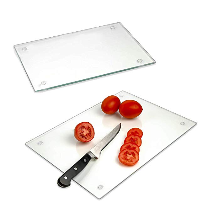 Tempered Glass Cutting Board – Long Lasting Clear Glass – Scratch Resistant, Heat Resistant, Shatter Resistant, Dishwasher Safe. (2 Large 12x16")