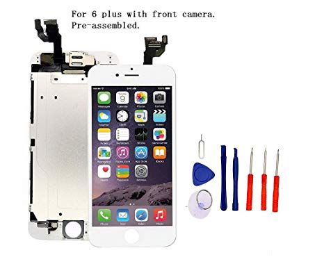 Screen Replacement Compatible with iPhone 6 Plus Full Assembly - LCD Touch Display Digitizer with Ear Speaker, Sensors and Front Camera, Fit Compatible with All iPhone 6 Plus(White)