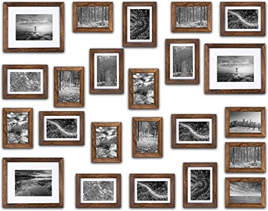 Ray & Chow Carbonized Black (Rustic Brown) Gallery Wall Picture Frames Set Kit- 23 Frames- Solid Wood- Glass Window-Made to Display 8x10 5x7 4x6 Pictures Without Mat or 5x7 4x6 4x6 Pictures with Mat