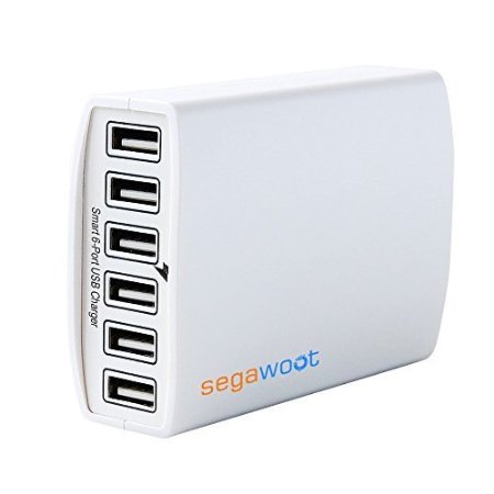 60W 12V 6 Port Desktop USB Charging Hub Segawoot US Smart Sense IC Wall Charger Station for iPhone iPad iPod Android Cellphones and Tablets White