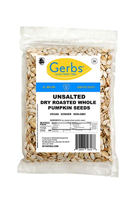 Unsalted Whole Pumpkin Seeds, 1 LB. by Gerbs – Top 12 Food Allergy Free & NON GMO - Vegan & Kosher - Premium Quality Grown in United States