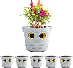 Restmo 6 Pack Plant Pots, 4” Self Watering Planters for Indoor Plants with Owl Eye Water Level Indicator, Cute Flower Pots for Succulents, African Violet, Holiday Decor Gift, Off-White