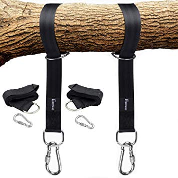 Tree Swing Straps Hanging Kit Holds 1200lbs, Easy & Fast To Installation Swing Hanger, 2 Tree Straps(5 FT )and 2 Safety Lock Carabiner Hooks, Perfect For Swings and Hammocks-100% Waterproof (Black)