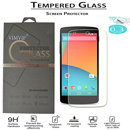 VIMVIP 0.3mm Ultra-thin Tempered Glass Screen Protector for Google Nexus 5 with 9H Hardness/Perfect Anti-scratch/Shatterproof/Fingerprint & water & oil resistant (Google Nexus 5)