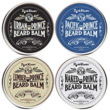 Premium Prince Beard Balms Variety Set Pack Bundle of Full size 2 oz Lumber Pacific and Urban Prince Scents and Naked Prince Scent Fragrance Free Gift Set Bundle Kit