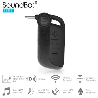 SoundBot SB335 Universal Wireless Bluetooth Receiver Adapter Dongle Car Kit to Stream Music from ANY Bluetooth Enabled Device to All 3.5mm Audio In Systems Portable Headphones Home Stereo Car Speaker