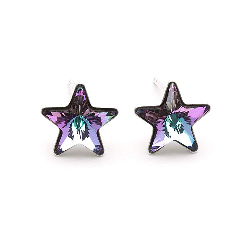 Pink Small Swarovski Star Crystal Sterling Silver 925 Stud Earrings 0.4 Inches
