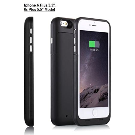 Ultra ® Black Coloured 6800mah 5.5" Black Power Bank Charger Case for Apple iPhone 6 6s Plus 6800 mah 5.5" models thin rechargeable external spare backup extended battery charger pack Cover iOS10 Compatible