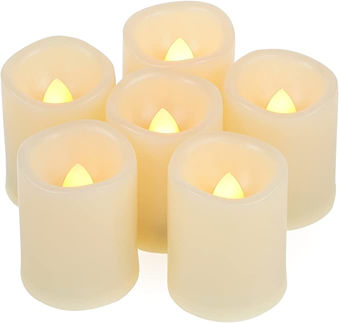 6 Flameless Votive Tealight Candles with 6-hour Daily Cycle Time Flickering Battery Operated Electric Electronic LED Tea Lights, Christmas Décor Xmas Lighting Wedding Party Decorations Batteries Incl.