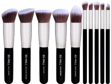 BS-MALLTM Premium Synthetic Kabuki Makeup Brush Set Cosmetics Foundation Blending Blush Eyeliner Face Powder Brush Makeup Brush Kit10pcs Silver Black