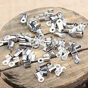 200 pcs Accessories Jewelry Leather Cord Ropes Crimp End Caps Pendant Pinch Clasp Bails Choker Necklace Beads Connector Bracelet Charms Hooks Buckle Toggle Findings (Rhodium, 4 x 8 mm fit 3 mm Cord)