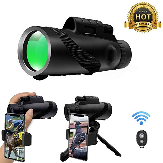 Monocular Telescope 12x50, High Power Monoculars BAK4 Prism FMC Night Vision Monocular Compact Waterproof with Smartphone Holder, Wireless Control & Tripod for Bird Watching Camping Hiking Travelling