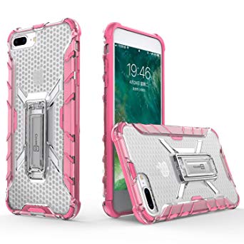 CoverON [Hive Series] Fit iPhone 8 Plus Kickstand Case, iPhone 7 Plus Kickstand Case, Slim Kickstand Phone Cover with See Through Hard Back and TPU Bumpers - Clear with Hot Pink Bumpers