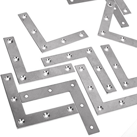 BCP 10pcs Stainless Steel Furniture 80mmx80mm L Shape Flat Plate Corner Brace Bracket