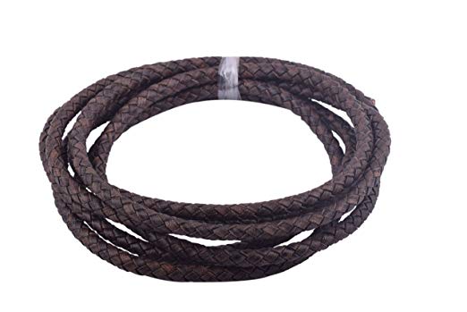KONMAY 2 Yards 5.0mm Antique Brown Genuine Leather Braided Bolo Leather Cord