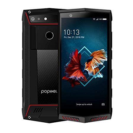 Rugged Smartphone Unlocked, POPTEL P60 Unlocked Cell Phone 4G Android8.1,6GB/128GB, 5.7inch 2K Display, 5000mAh Dual SIM with IP68 Waterproof/Dust Proof/Shockproof GPS Outdoor Smartphone (Black Red)