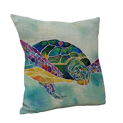 Nunubee 45*45CM Linen Cotton Throw Pillow Case Sofa Pillowcases Car Cushion Cover Sea Turtle