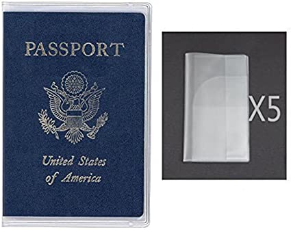 Exuun Plastic Passport Cover Passport Protector Passport Sleeve Sheet for US Passport UK Passport CN Passport etc (Pack of 5) (Transparent Clear)