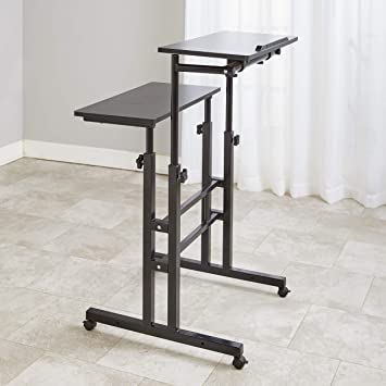 Adjustable Standing Desk - Mobile Laptop Podium with Folding Tables - Black