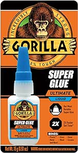 Gorilla Super Glue Ultimate, Fast-Setting Cyanoacrylate Adhesive for Quick Fixes & Repairs, 15g Bottle with Anti-Clog Cap, Clear (Pack of 1)