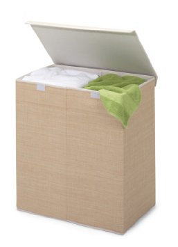 Honey-Can-Do HMP-01367 Two-in-One Double Resin Hamper with Cover, Natural, 2-Bin