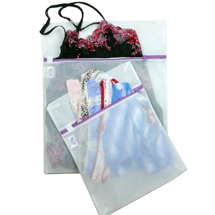 2 Lingerie Bags for Laundry - Premium Zippered Mesh Wash Bag Protects Delicates in the Washer - No More Snags, Knotting or Napping - 2 Pack (1 Medium   1 Large)