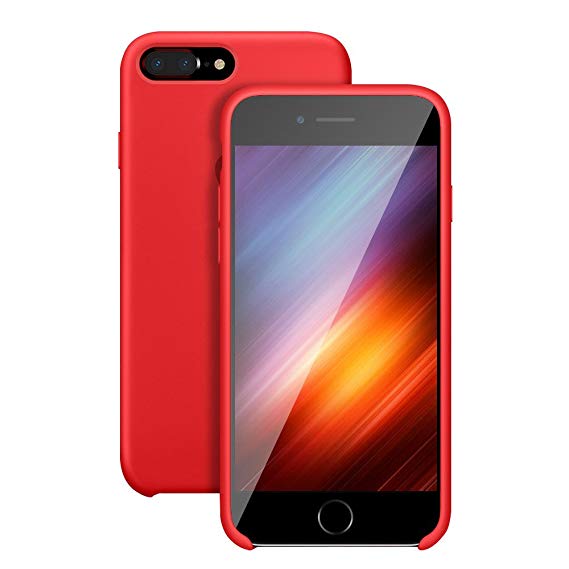 iPhone 8 Plus Case, iPhone 7 Plus Case, iPhone 6 Plus Cover, Porsc Liquid Silicone Gel Rubber Case with Soft Microfiber Cloth Lining Cushion Support iPhone 8 7 6 Plus Red