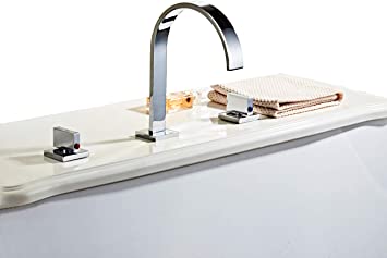 HHOOMMEE Two Handles Bath Mixer Taps Widespread Waterfall Bathroom Sink Faucet or Bath Tub Faucet, Chrome Finished, Unique Designer Vanity Cooper Plumbing Fixtures (Normal)